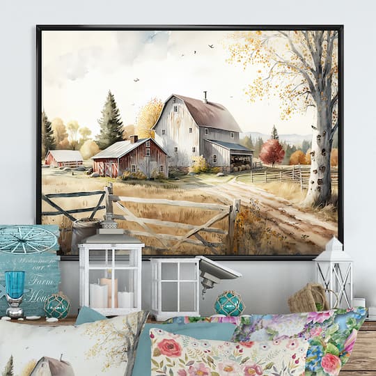 Designart 'Beautiful Barn In Spring II' Farmhouse / Country Framed Canvas Wall Art